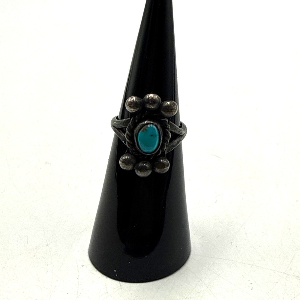 Vintage Southwestern Turquoise Bead Cluster Split Shank Ring Size 4.5